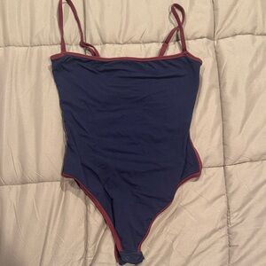 SKIMS Navy Bodysuit with Maroon Trim